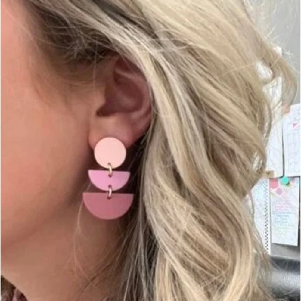 Pink Geometric Drop Earrings